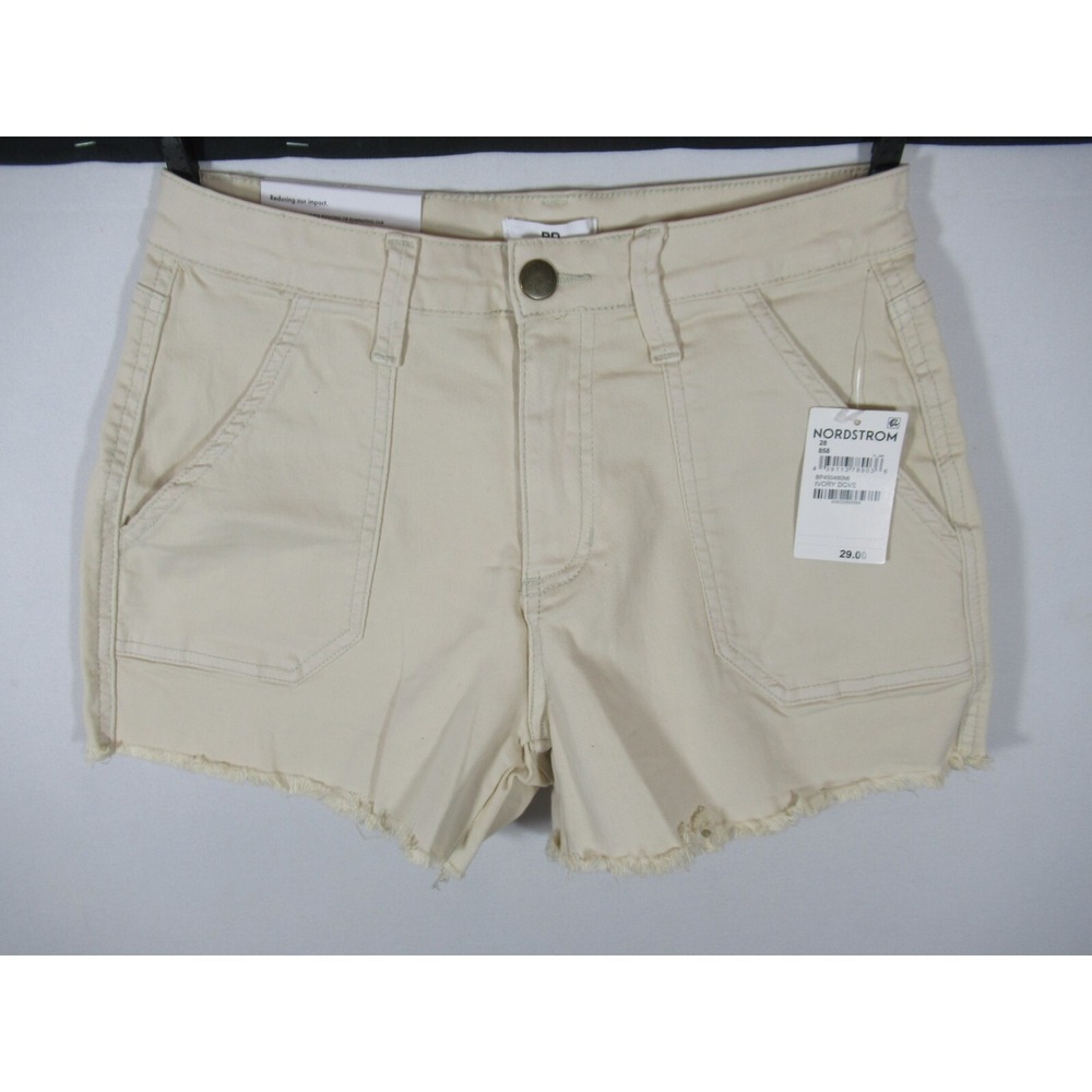 NEW BP Nordstrom High Rise Cut-off Shorts Women 28 Ivory Raw Hem 3.5" Inseam